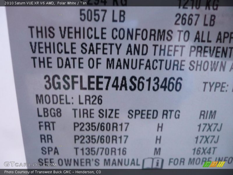 Polar White / Tan 2010 Saturn VUE XR V6 AWD