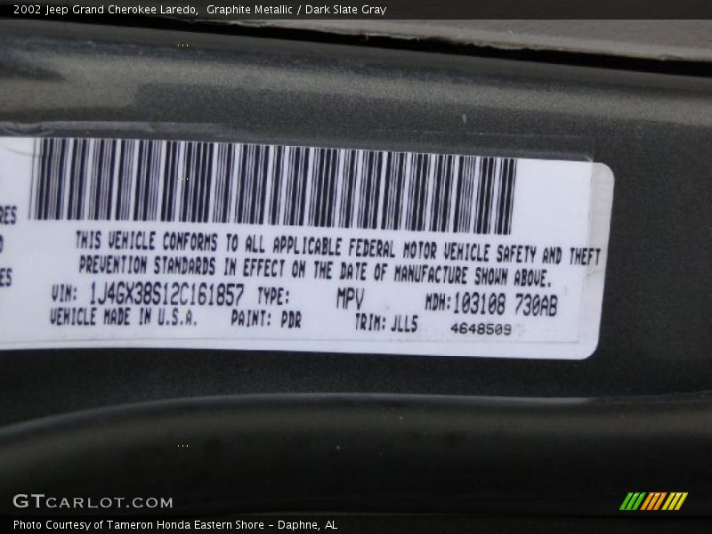 Graphite Metallic / Dark Slate Gray 2002 Jeep Grand Cherokee Laredo