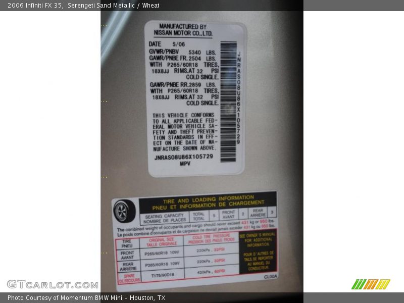 Serengeti Sand Metallic / Wheat 2006 Infiniti FX 35