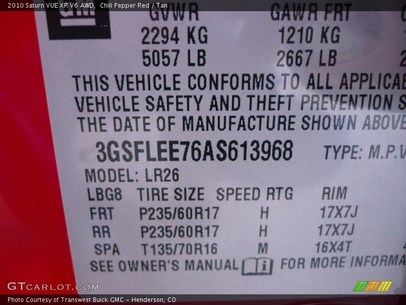 Chili Pepper Red / Tan 2010 Saturn VUE XR V6 AWD