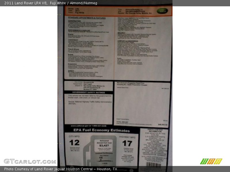  2011 LR4 V8 Window Sticker