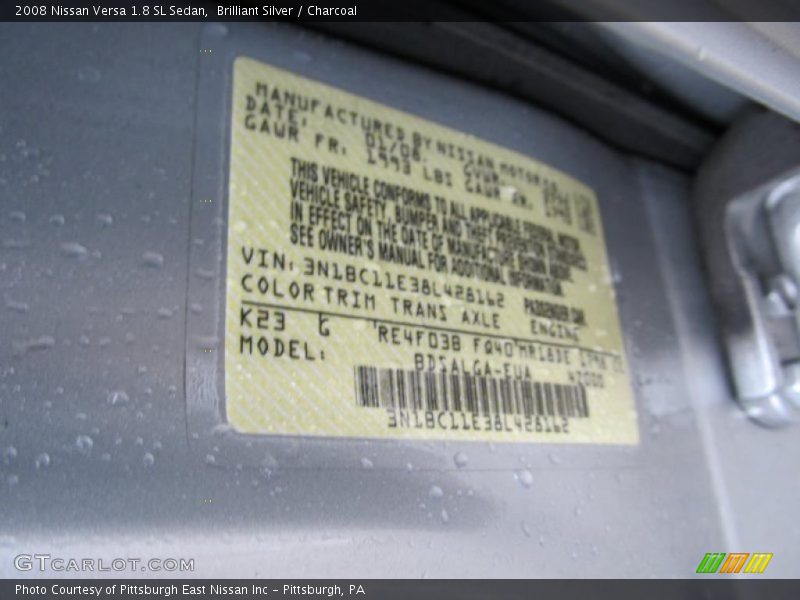 Brilliant Silver / Charcoal 2008 Nissan Versa 1.8 SL Sedan