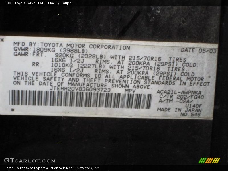 Black / Taupe 2003 Toyota RAV4 4WD