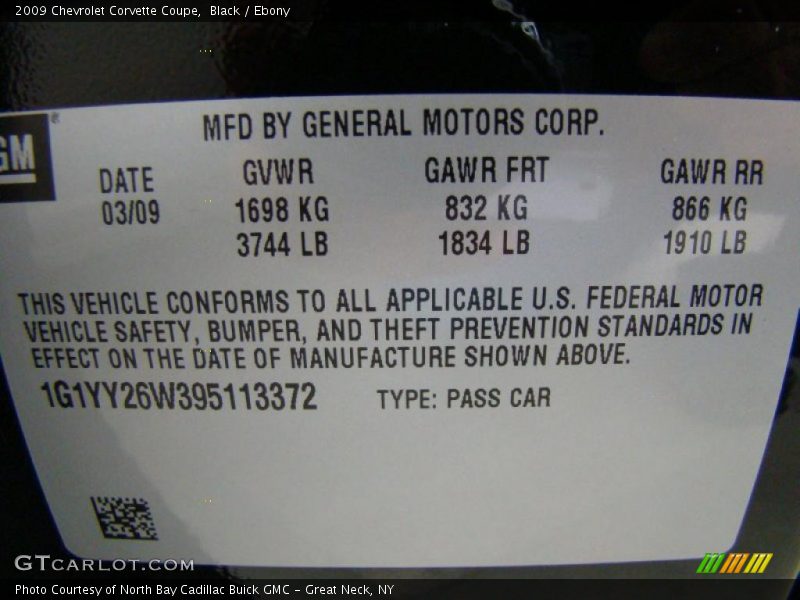 Black / Ebony 2009 Chevrolet Corvette Coupe
