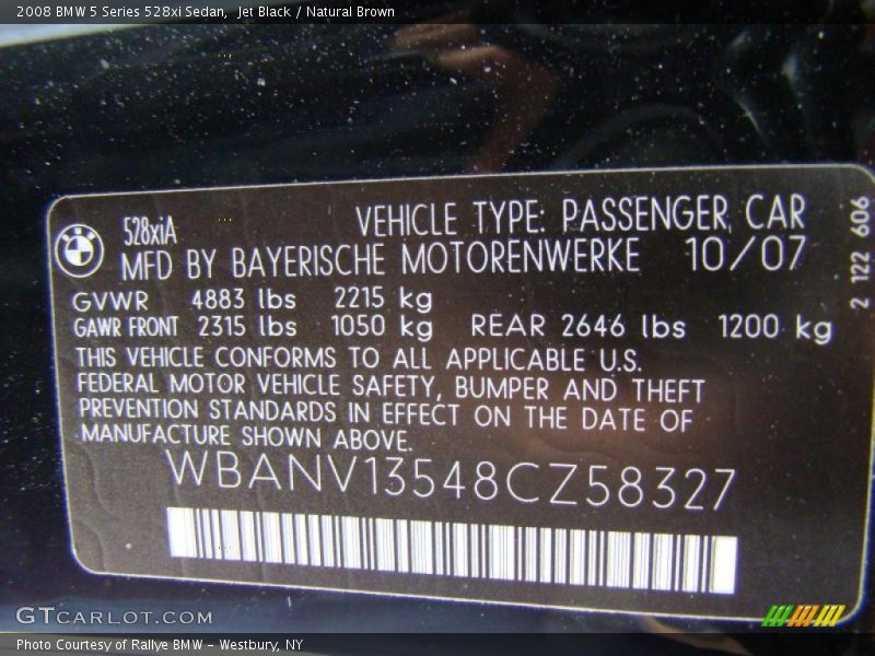 Jet Black / Natural Brown 2008 BMW 5 Series 528xi Sedan