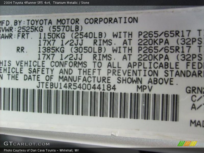 Titanium Metallic / Stone 2004 Toyota 4Runner SR5 4x4