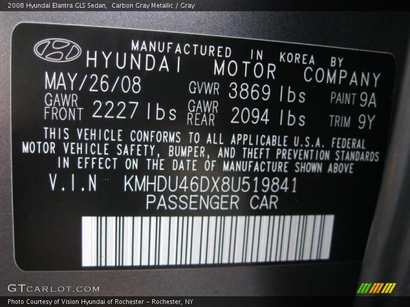 Carbon Gray Metallic / Gray 2008 Hyundai Elantra GLS Sedan