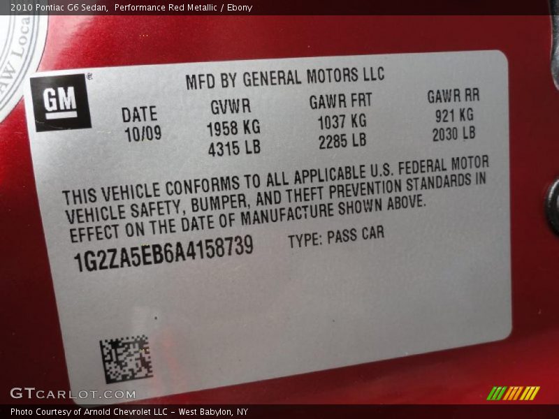 Performance Red Metallic / Ebony 2010 Pontiac G6 Sedan