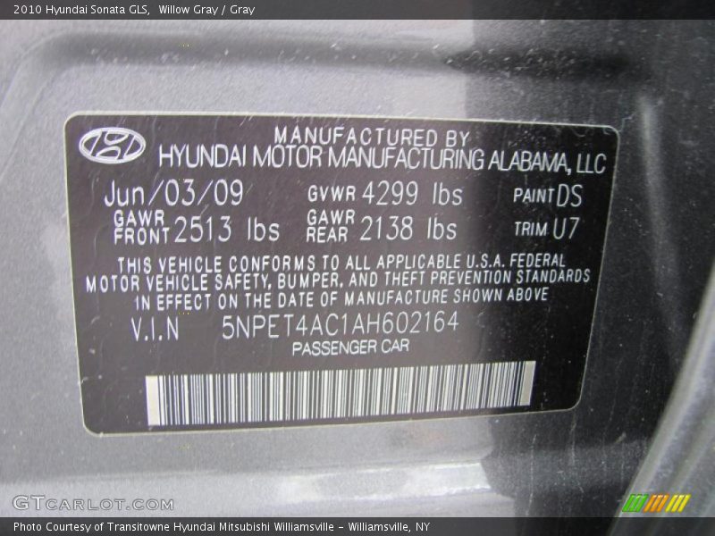 Willow Gray / Gray 2010 Hyundai Sonata GLS
