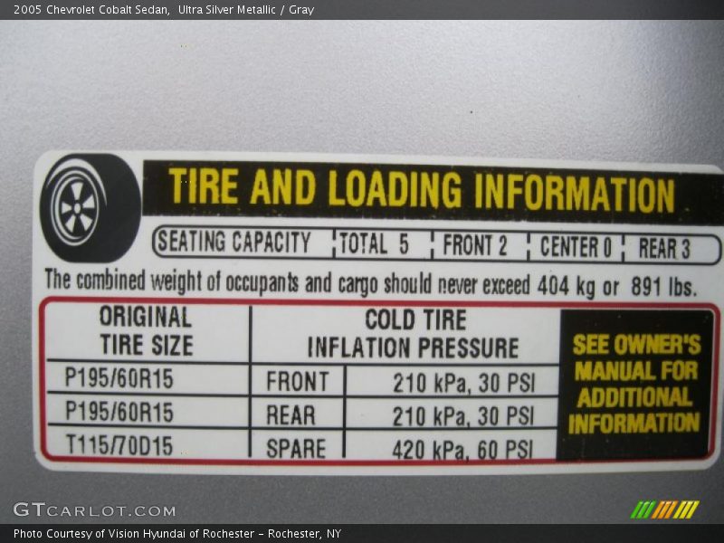 Info Tag of 2005 Cobalt Sedan