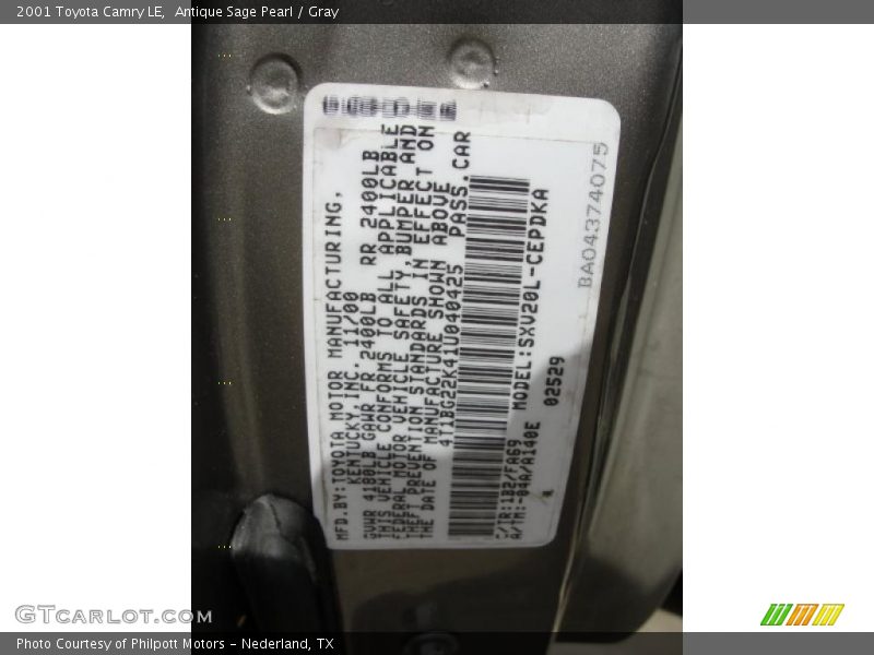 Antique Sage Pearl / Gray 2001 Toyota Camry LE