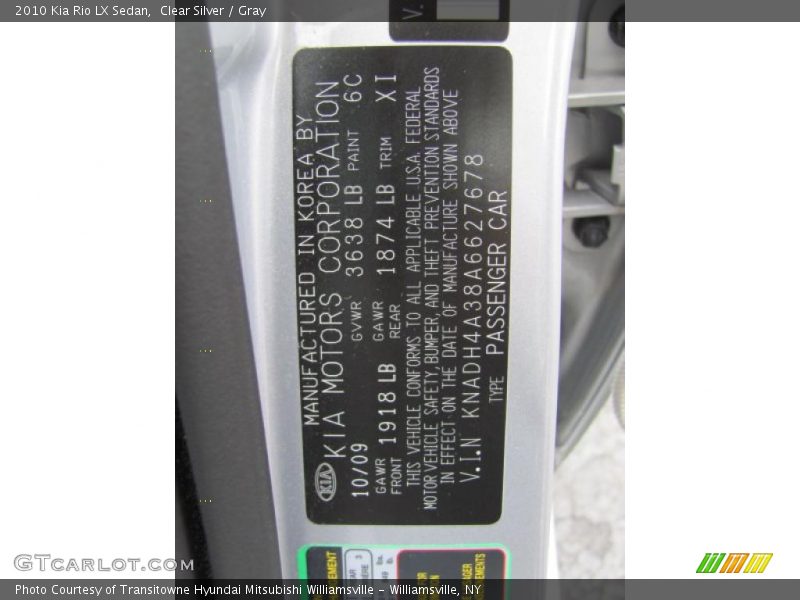 Clear Silver / Gray 2010 Kia Rio LX Sedan