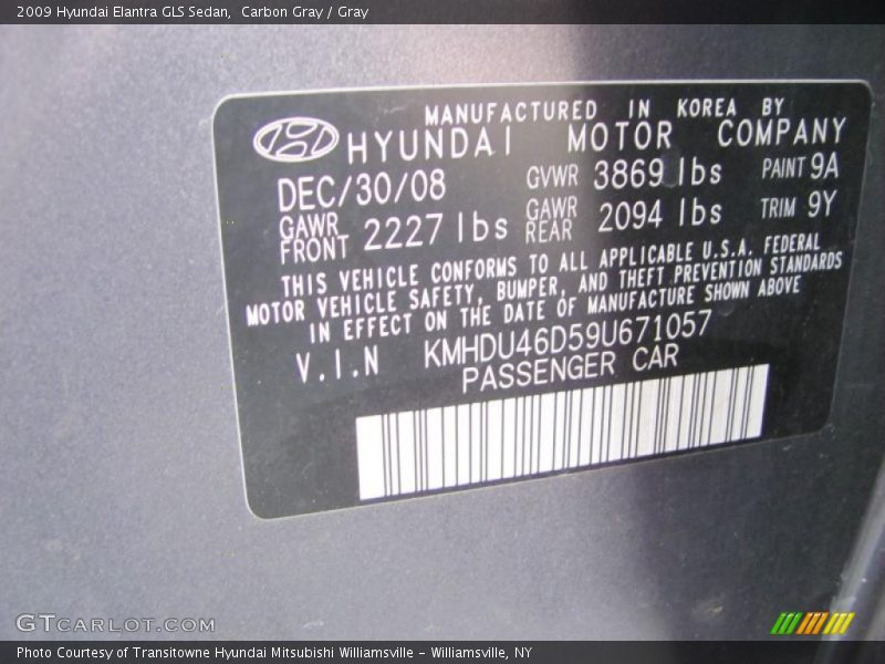 Carbon Gray / Gray 2009 Hyundai Elantra GLS Sedan