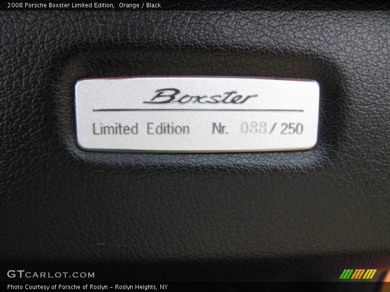 Info Tag of 2008 Boxster Limited Edition