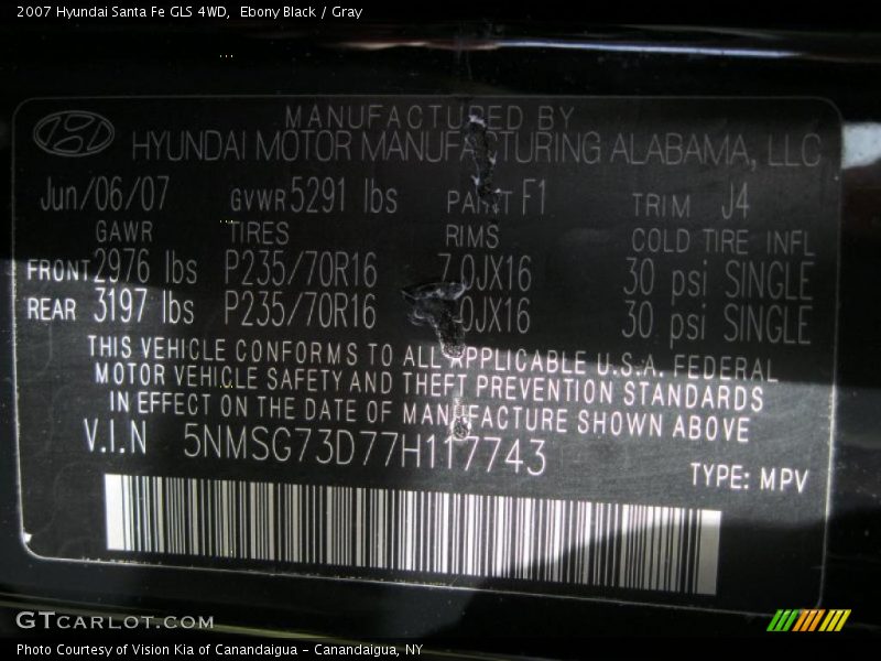 Ebony Black / Gray 2007 Hyundai Santa Fe GLS 4WD