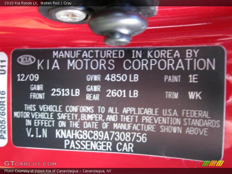 Molten Red / Gray 2010 Kia Rondo LX