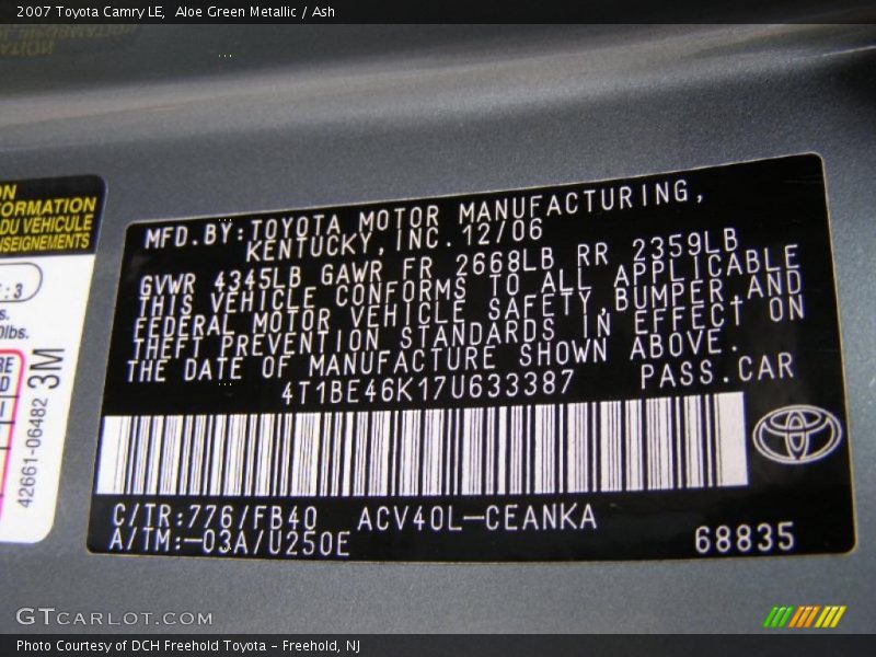 Aloe Green Metallic / Ash 2007 Toyota Camry LE