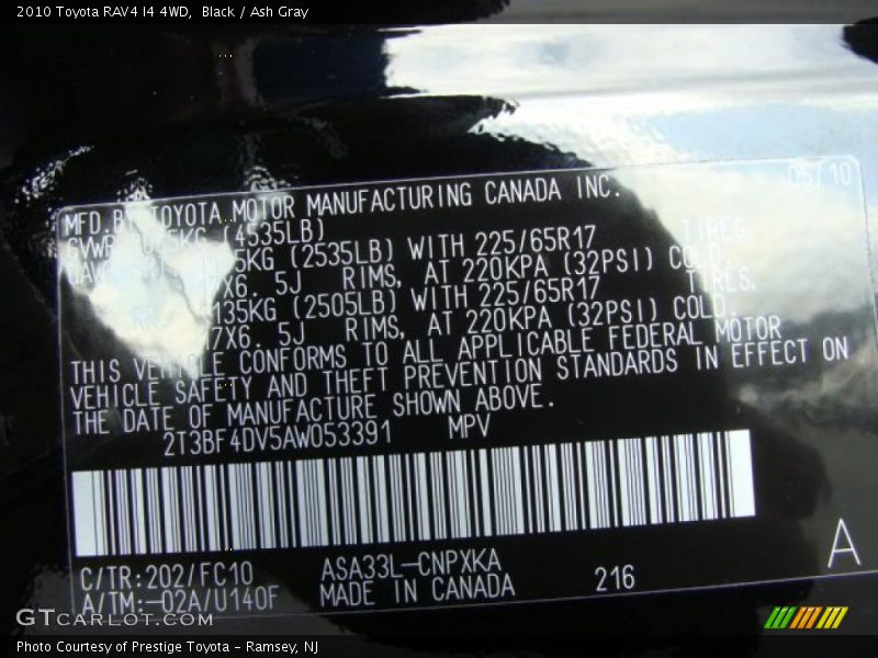 Black / Ash Gray 2010 Toyota RAV4 I4 4WD