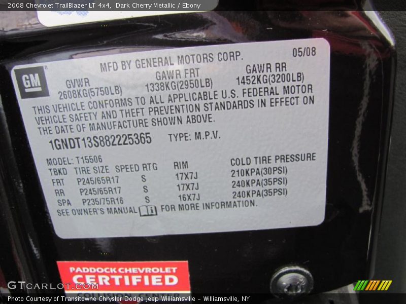 Dark Cherry Metallic / Ebony 2008 Chevrolet TrailBlazer LT 4x4
