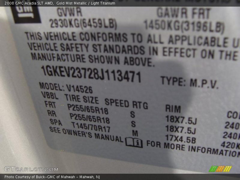 Gold Mist Metallic / Light Titanium 2008 GMC Acadia SLT AWD