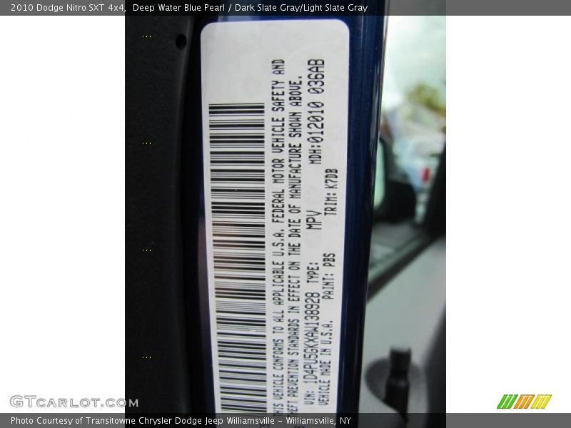 Deep Water Blue Pearl / Dark Slate Gray/Light Slate Gray 2010 Dodge Nitro SXT 4x4