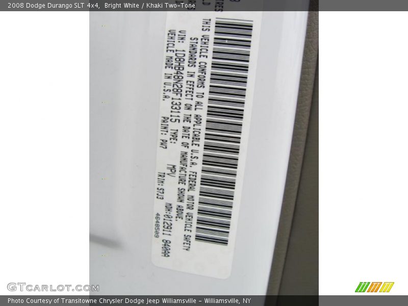 Bright White / Khaki Two-Tone 2008 Dodge Durango SLT 4x4