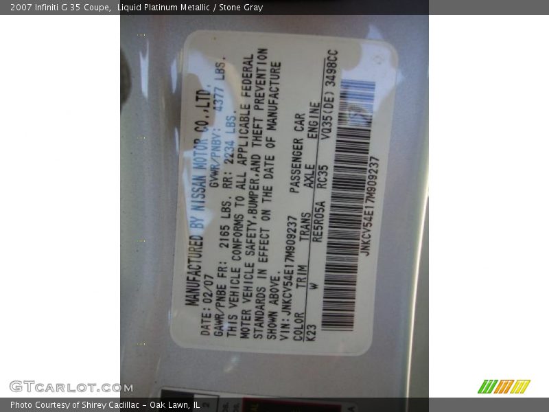 Liquid Platinum Metallic / Stone Gray 2007 Infiniti G 35 Coupe