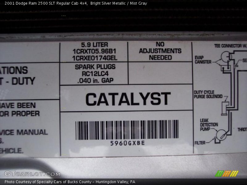 Info Tag of 2001 Ram 2500 SLT Regular Cab 4x4