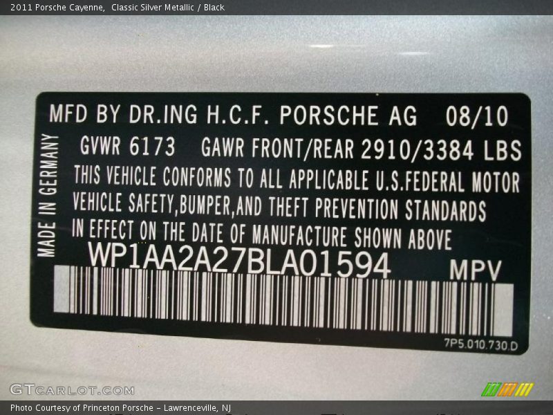 Info Tag of 2011 Cayenne 