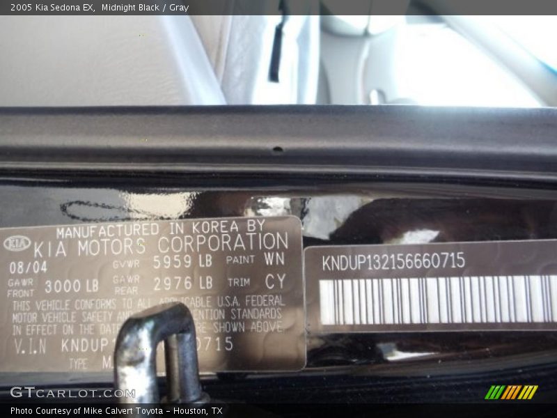 Midnight Black / Gray 2005 Kia Sedona EX