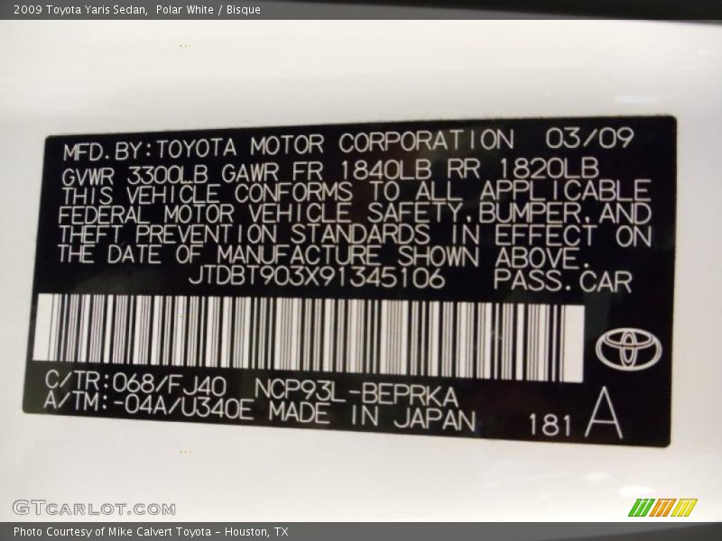 Polar White / Bisque 2009 Toyota Yaris Sedan