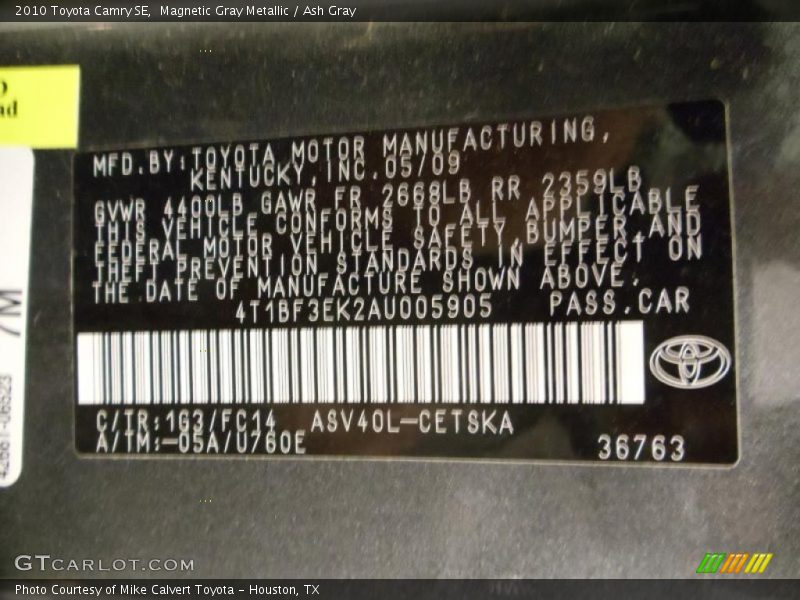 Magnetic Gray Metallic / Ash Gray 2010 Toyota Camry SE