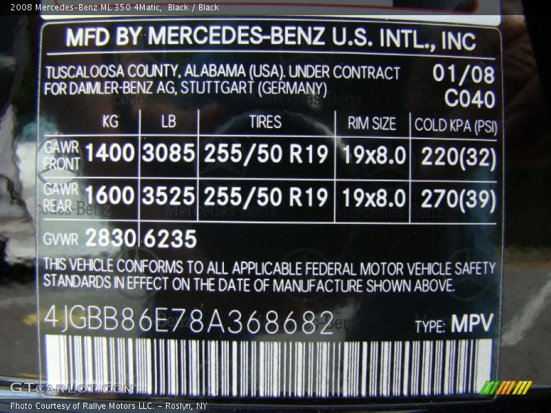 Black / Black 2008 Mercedes-Benz ML 350 4Matic