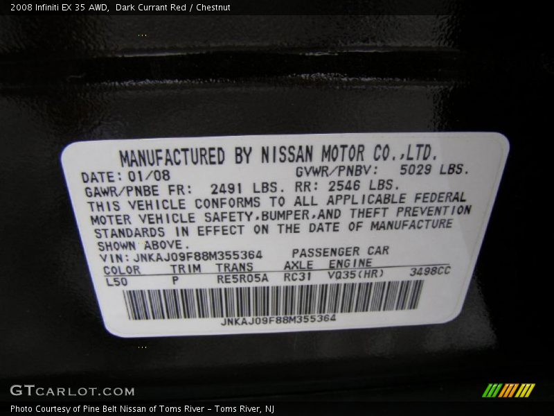 Dark Currant Red / Chestnut 2008 Infiniti EX 35 AWD