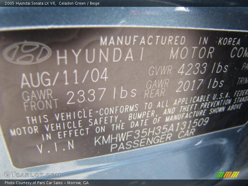 Celadon Green / Beige 2005 Hyundai Sonata LX V6