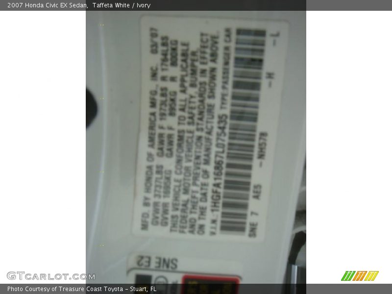 Taffeta White / Ivory 2007 Honda Civic EX Sedan