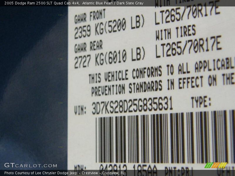 Atlantic Blue Pearl / Dark Slate Gray 2005 Dodge Ram 2500 SLT Quad Cab 4x4