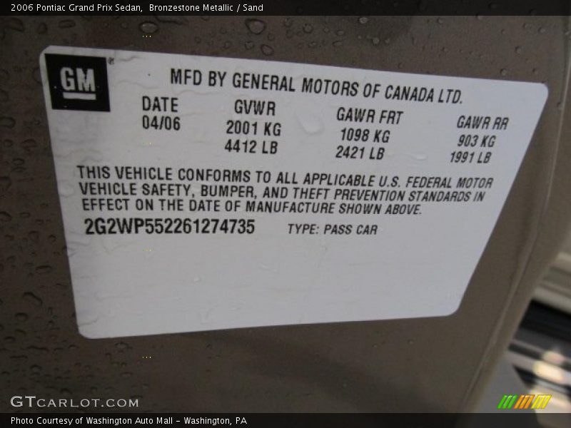 Bronzestone Metallic / Sand 2006 Pontiac Grand Prix Sedan
