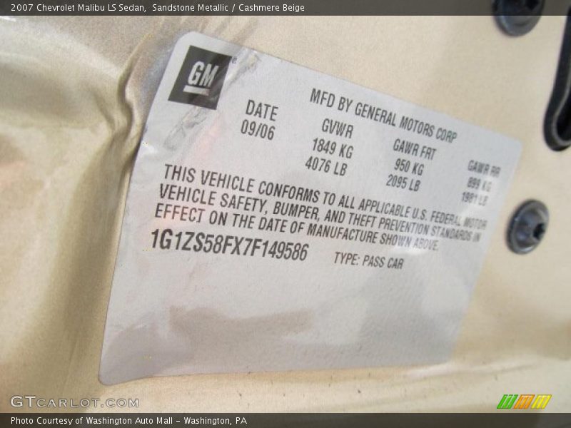 Sandstone Metallic / Cashmere Beige 2007 Chevrolet Malibu LS Sedan