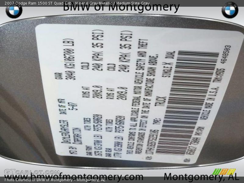 Mineral Gray Metallic / Medium Slate Gray 2007 Dodge Ram 1500 ST Quad Cab