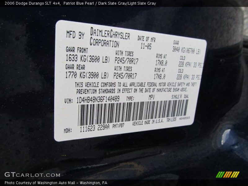 Patriot Blue Pearl / Dark Slate Gray/Light Slate Gray 2006 Dodge Durango SLT 4x4