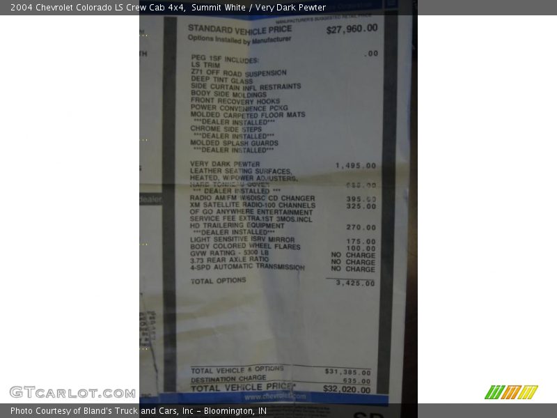  2004 Colorado LS Crew Cab 4x4 Window Sticker