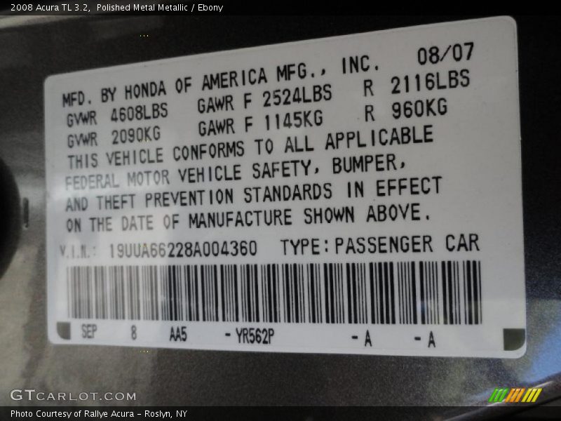 Polished Metal Metallic / Ebony 2008 Acura TL 3.2