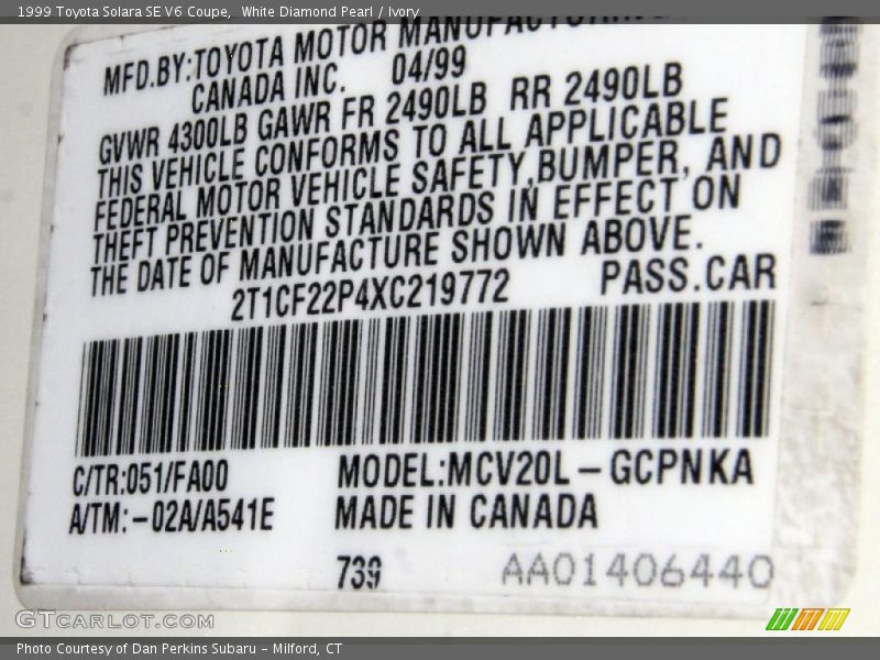 White Diamond Pearl / Ivory 1999 Toyota Solara SE V6 Coupe