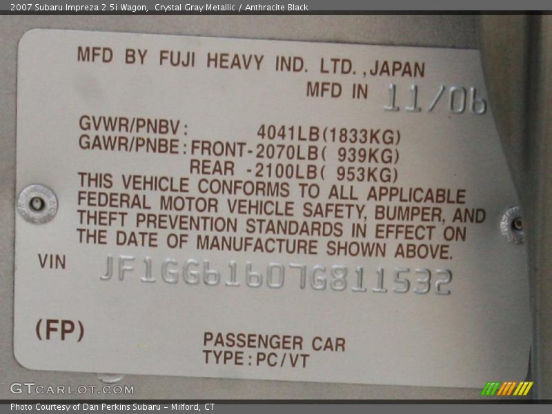 Crystal Gray Metallic / Anthracite Black 2007 Subaru Impreza 2.5i Wagon