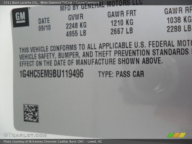 White Diamond TriCoat / Cocoa/Cashmere 2011 Buick Lucerne CXL