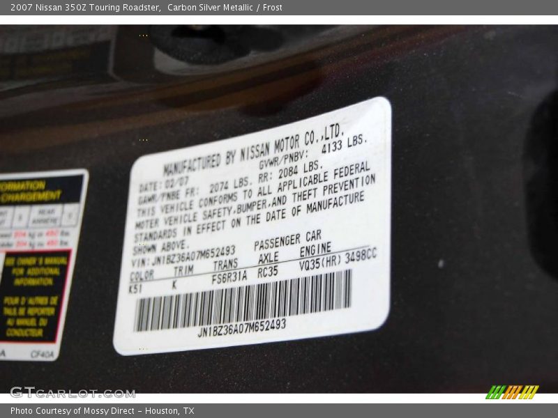 Carbon Silver Metallic / Frost 2007 Nissan 350Z Touring Roadster