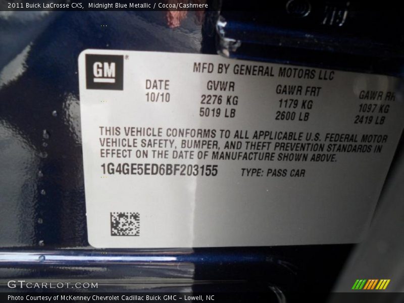 Midnight Blue Metallic / Cocoa/Cashmere 2011 Buick LaCrosse CXS