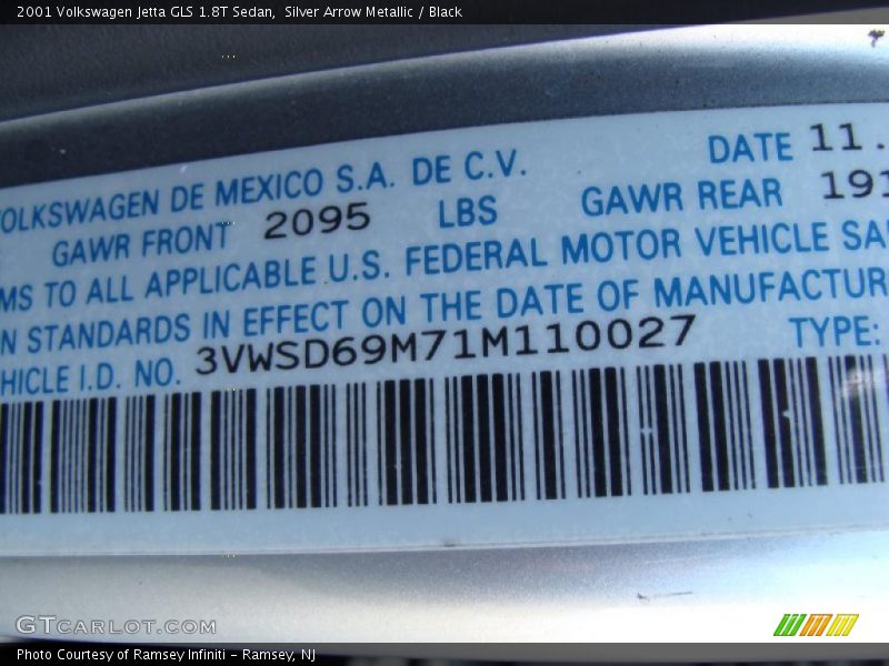 Silver Arrow Metallic / Black 2001 Volkswagen Jetta GLS 1.8T Sedan