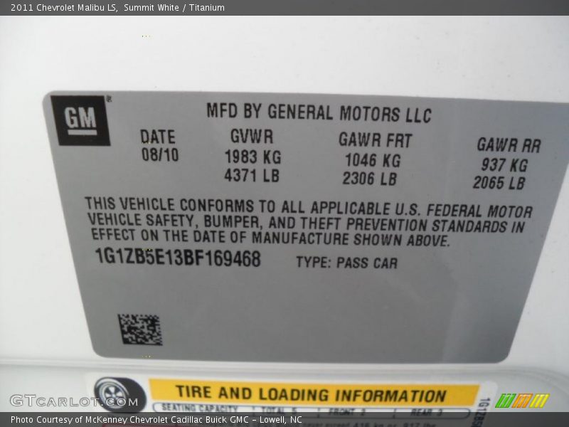 Summit White / Titanium 2011 Chevrolet Malibu LS